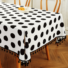 Polka Dots Tablecloth w/Tassels Cow Pattern Kitchen Picnic Party Supplies