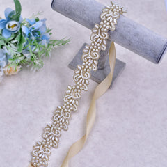 Floral Lace Bridal Belt with Golden Embellishments