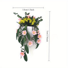 1:12 Scale Clay Flower Basket Wall Hanging Pink Chrysanthemum Vine