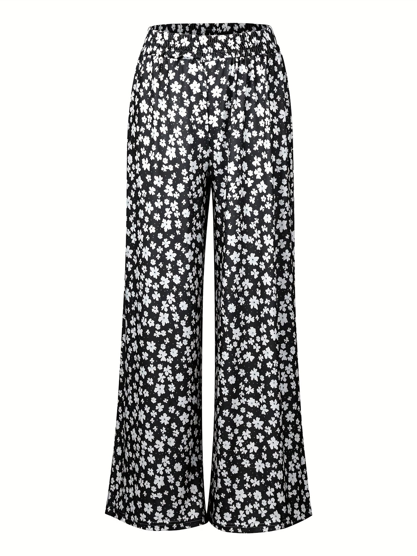  Elastic High Rise Wide Leg Pants