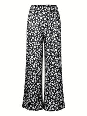  Elastic High Rise Wide Leg Pants