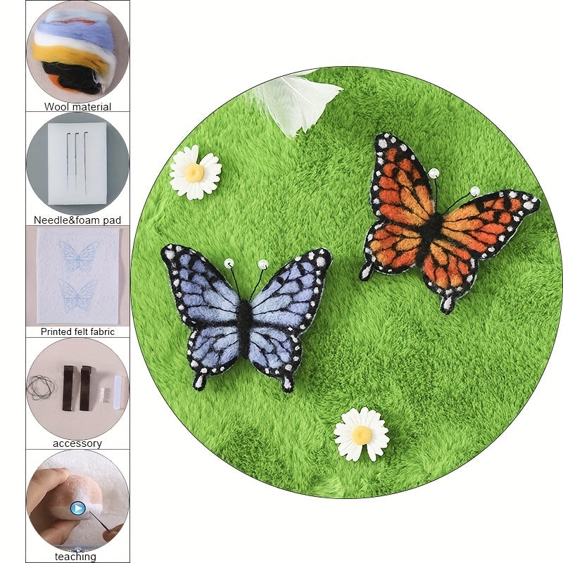Butterfly Hairpin Brooch Wool Felt DIY Kit with Embroidery Cloth Threads Needles