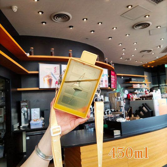 Square Plastic Water Bottle with Shoulder Strap