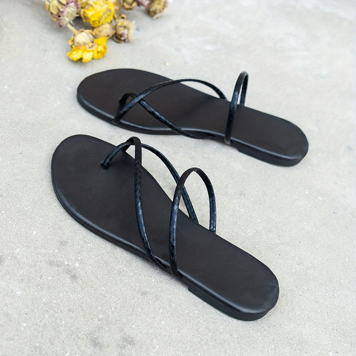Women's Solid Thong Sandals Open Toe Flat Lightweight Slides Shoes