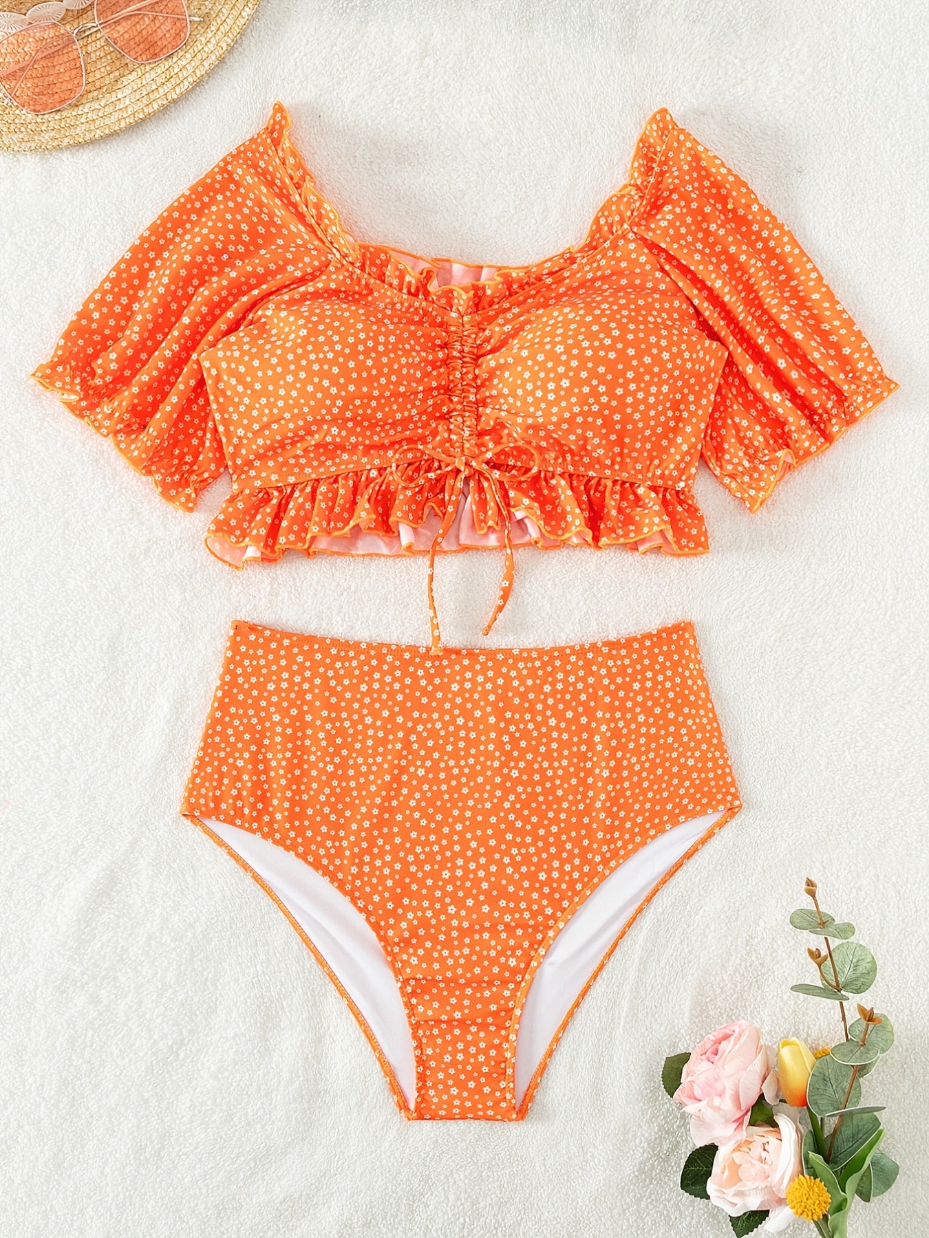 Floral Print Drawstring Bikini Set Women's Plus Boho Bathing Suit