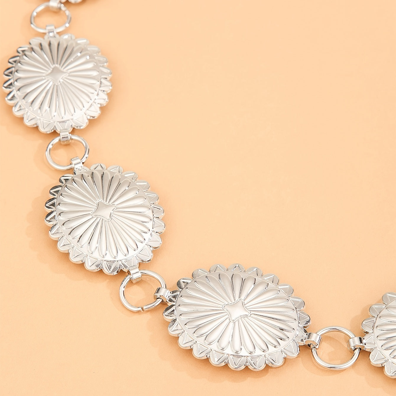 Boho Silver Flower Chain Belt Vintage Western Disc Metal Waist Chain