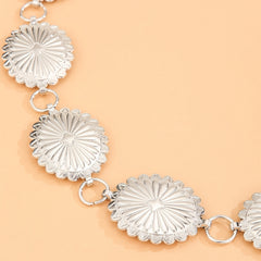 Boho Silver Flower Chain Belt Vintage Western Disc Metal Waist Chain