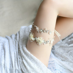 Floral Decor Pearl Garter Belt Rhinestone Strappy Suspender Belt