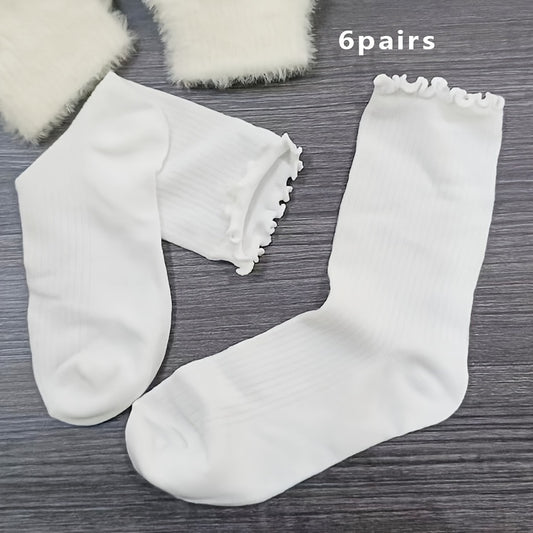 6 Pairs Teen Girl's Soft Crew Socks for Outdoor Wear