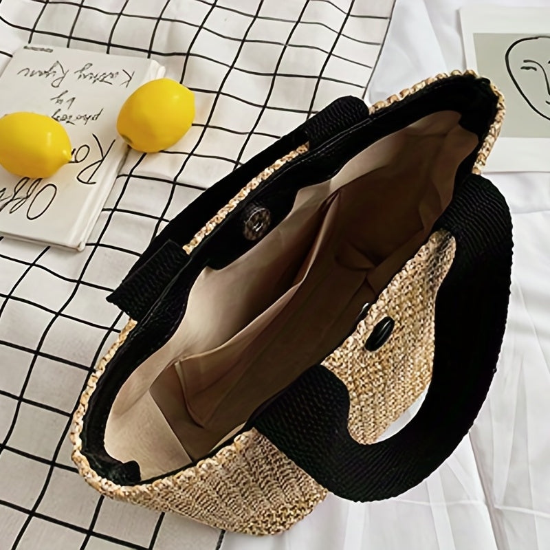 Vintage Braided Straw Tote Bag for Women Boho Style Beach Travel Vacation