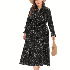  Polka Dot Bow Knot Front Smock Dress