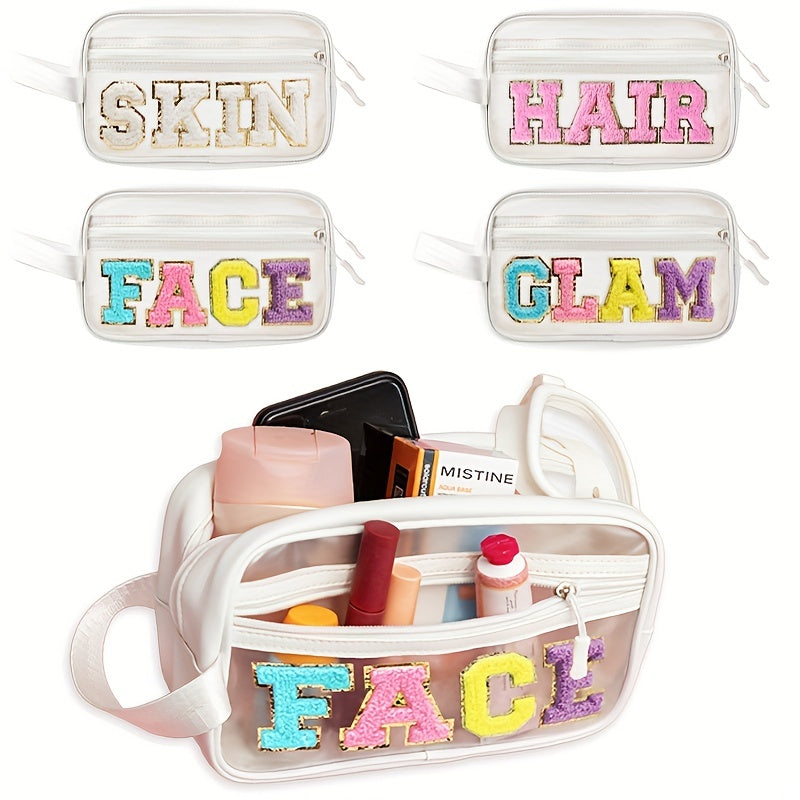 Transparent Preppy Patch Makeup Bag Cosmetic Pouch for Travel and Beach