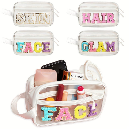 Transparent Preppy Patch Makeup Bag Cosmetic Pouch for Travel and Beach