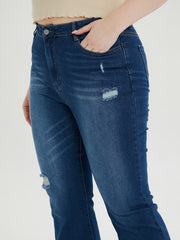 Plus Size Ripped Button Fly Flared Leg Jeans