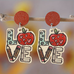 Wooden Book Love Earrings For Librarian Teacher Student