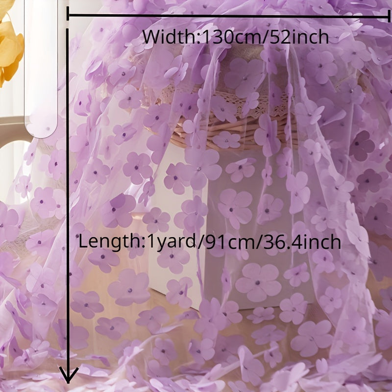 3D Flower Embroidery Mesh Tulle Fabric Wedding Dress DIY Crafts 91x130cm