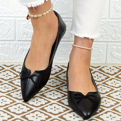 Women's Bowknot Ballet Flats Pointed Toe Slip On Faux Leather Shoes