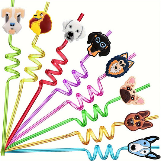4pcs Dog Party Favors Reusable Plastic Straws Paw Theme Birthday Party Supplies