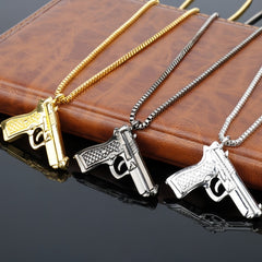 Hip Hop Pistol Gun Charm Pendant Necklace for Men