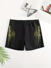 Men s Swim Boxers Block Sports Print Quick Dry Swimsuit Shorts Pants