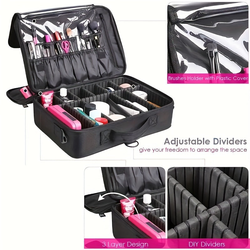 Pro Travel Makeup Case w/ Adjustable Dividers & Shoulder Strap