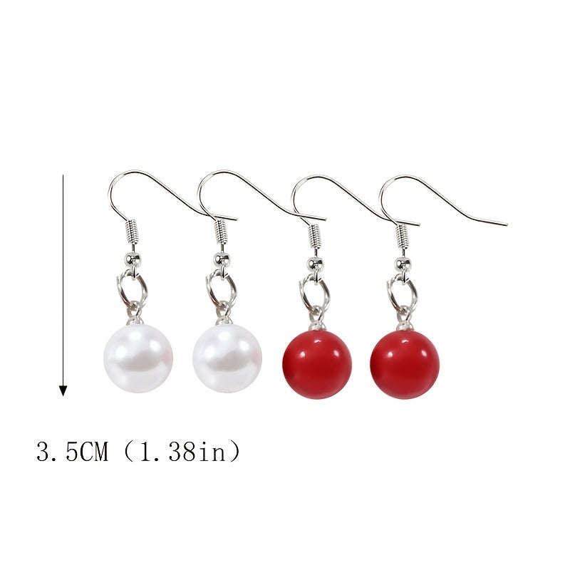 2 Pairs Round Faux Pearl Earrings Gift