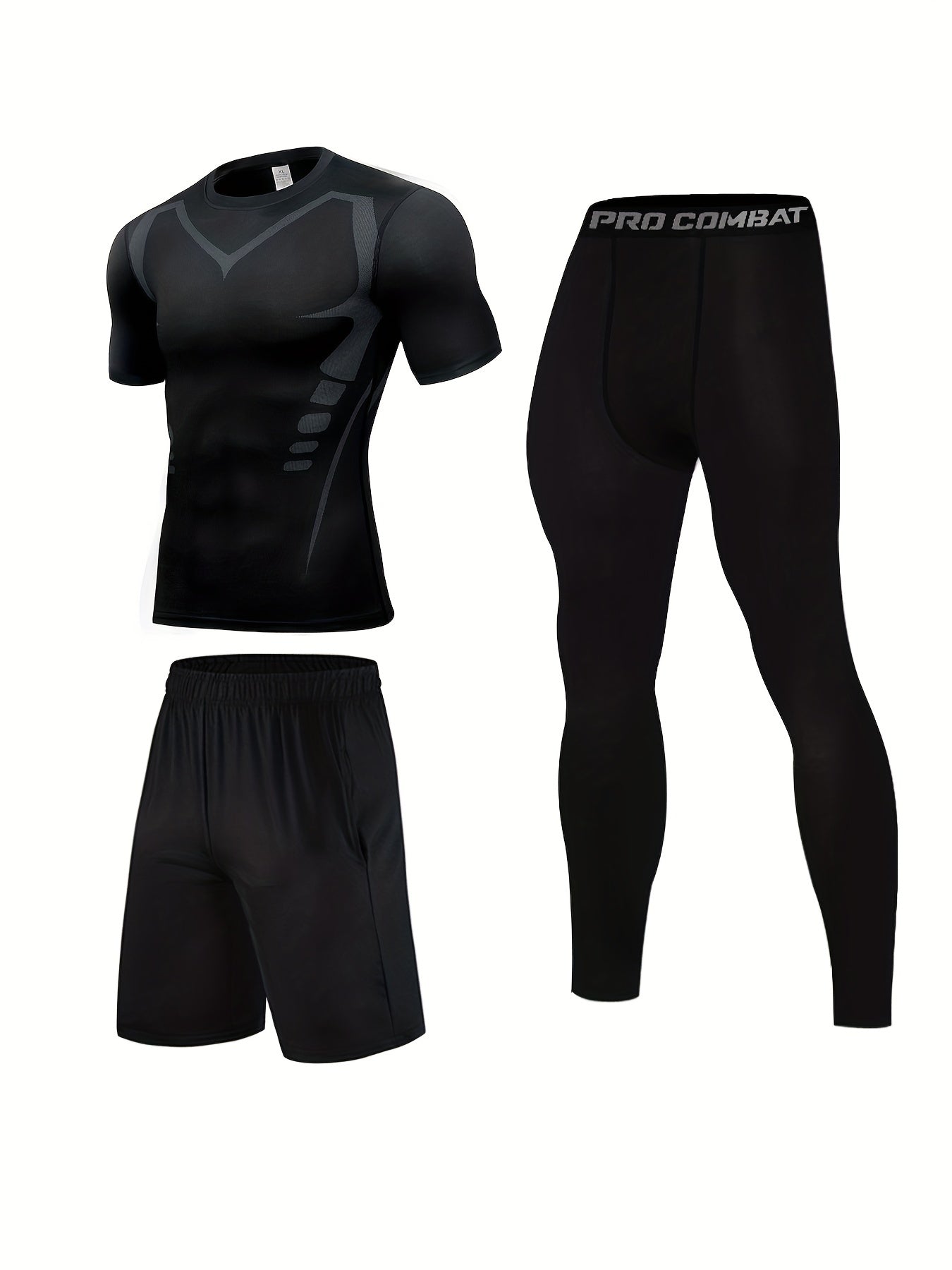 Men's High Stretch Compression Sweatshirt + Shorts & Leggings Set