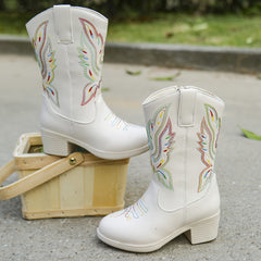 Vintage Floral Embroidered Boots Lightweight Zipper Closure