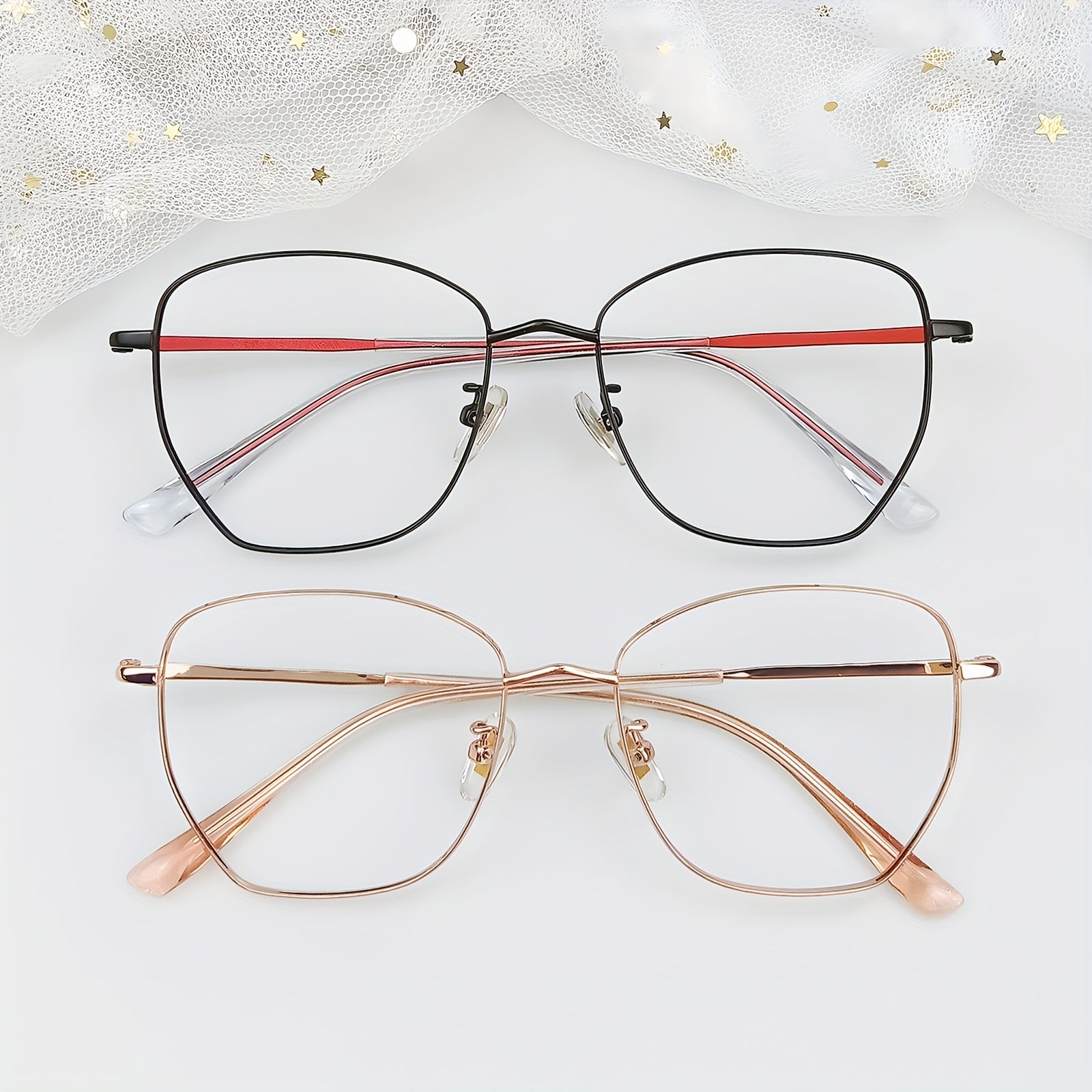 2pcs Square Frame Computer Glasses Unisex Metal Light Glasses