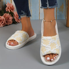 Floral Pattern Flat Slippers Soft Sole Slip On Shoes