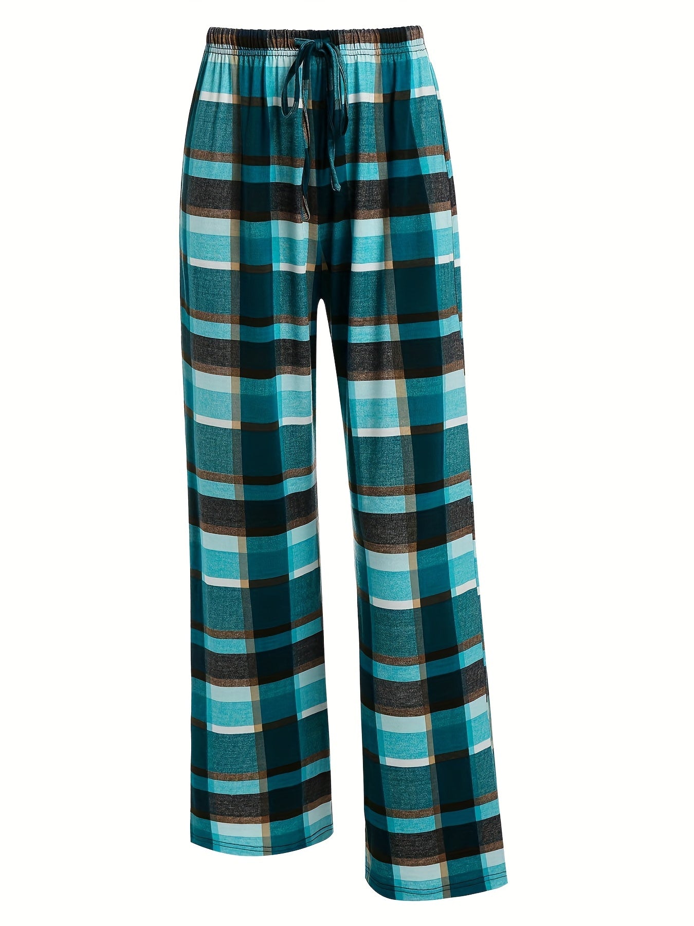  Plaid Print Straight Leg Comfy Pants