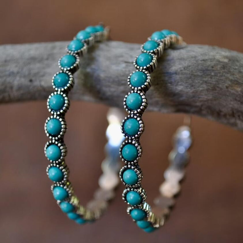 Turquoise Gemstone Stud Earring with Zircon Inlay
