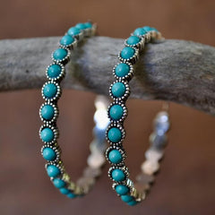 Turquoise Gemstone Stud Earring with Zircon Inlay