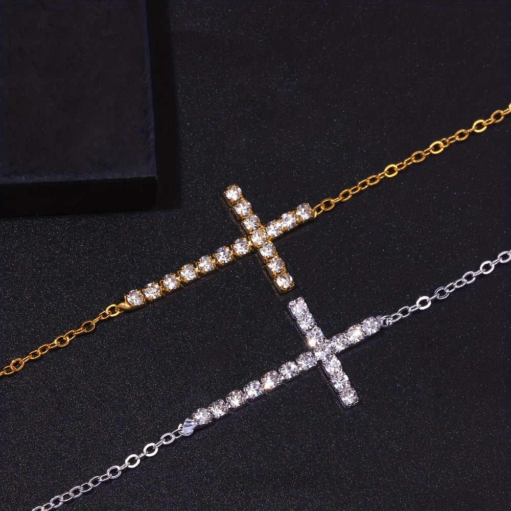 Rhinestone Cross Chain Anklet Dainty Ankle Bracelet