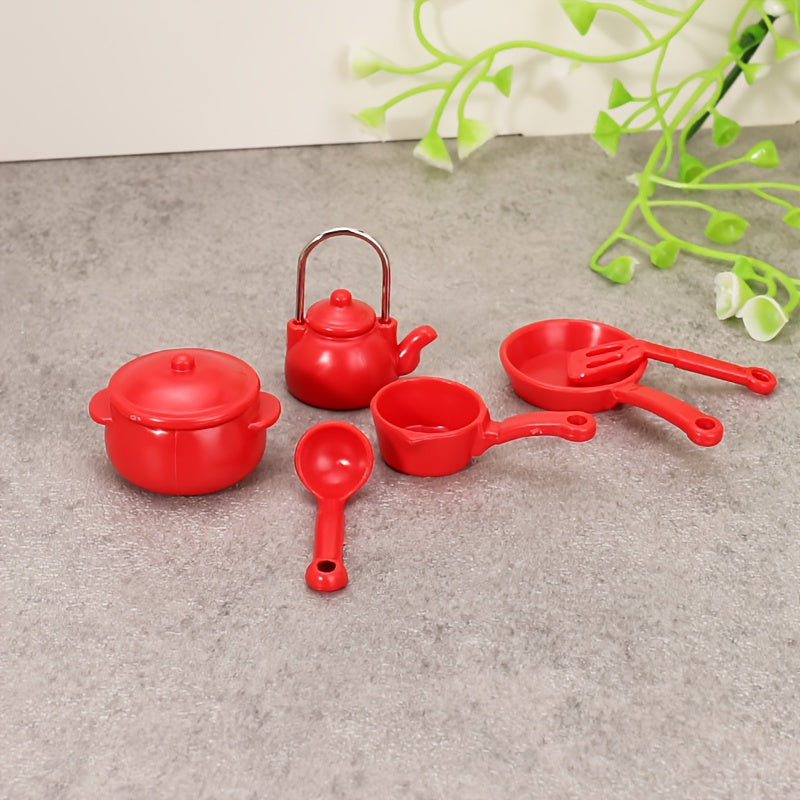 6pcs Mini Kitchen Utensils Boiling Pot Pan Spoon for Dollhouse Kitch