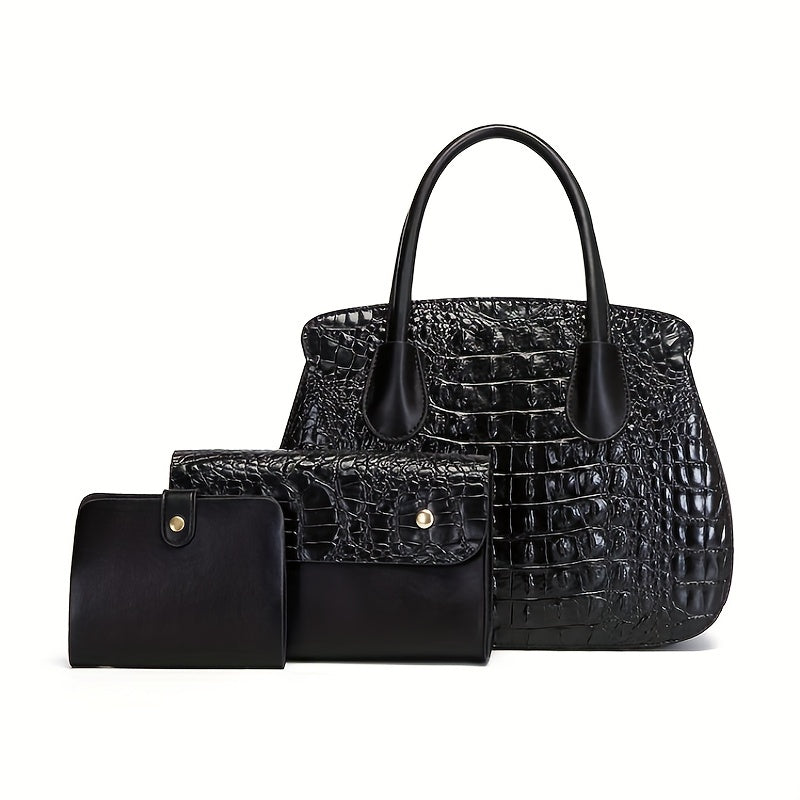 Crocodile Embossed Handbag Tote Bag Combo Set