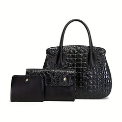 Crocodile Embossed Handbag Tote Bag Combo Set