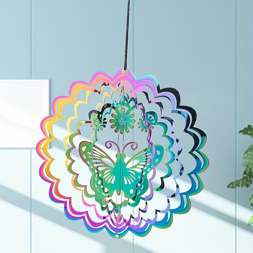 14 Flower Butterfly Wind Spinner 3D Rotating Gradient Wind Chimes