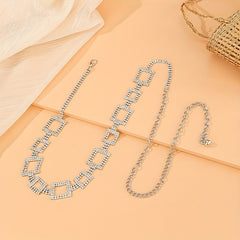 Square Rhinestone Waist Chain Hollow Waistband for Women