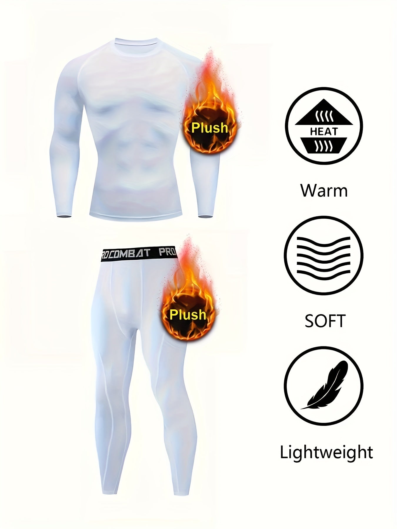 Men's Warm Fleece Underwear Set Sports Fitness Base Layer Long Sleeve Top & Pant