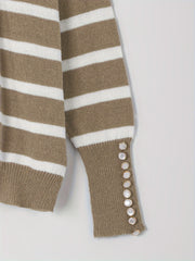  Striped Button Detail Long Sleeve Sweater