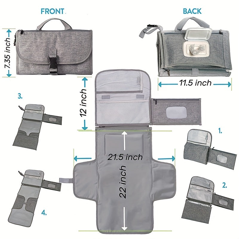 Portable Diaper Changing Pad w/ Head Cushion & Wipes Pocket