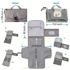 Portable Diaper Changing Pad w/ Head Cushion & Wipes Pocket