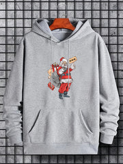 Christmas Santa Print Hoodies For Men Graphic Sweatshirt With Kangaroo Pocket