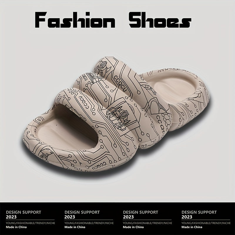Men's Graffiti Print Non Slip Platform Slides Comfortable Cloud Slides