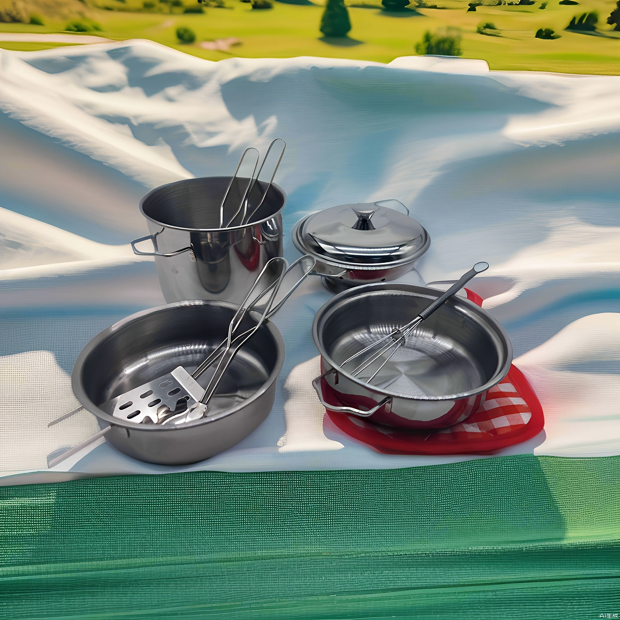 Kids Stainless Steel Pretend Kitchen Set with Cooking Utensils