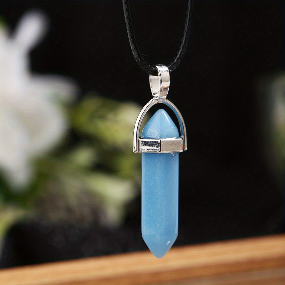 Moonstone Glow Crystal Necklace - Aqua Glowing Glass Crystal Point