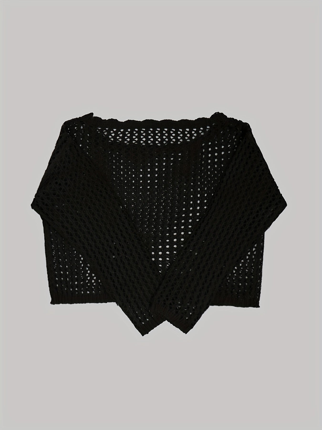 Crochet Beach Wear Knit Sweater Solid Crew Neck Long Sleeve Summer Sweater