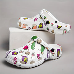 Women's Fruit Pattern Clogs Slip On Round Toe Platform Summer Pillow Slides