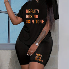 Women's Plus Slogan Print Top & Shorts Set